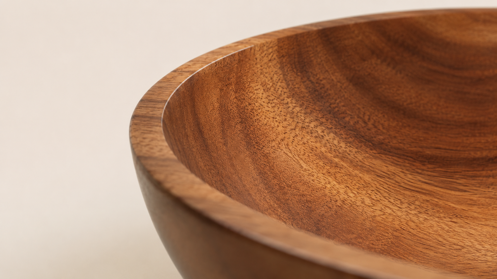 Close up detail of wooden bowl grain and finish
