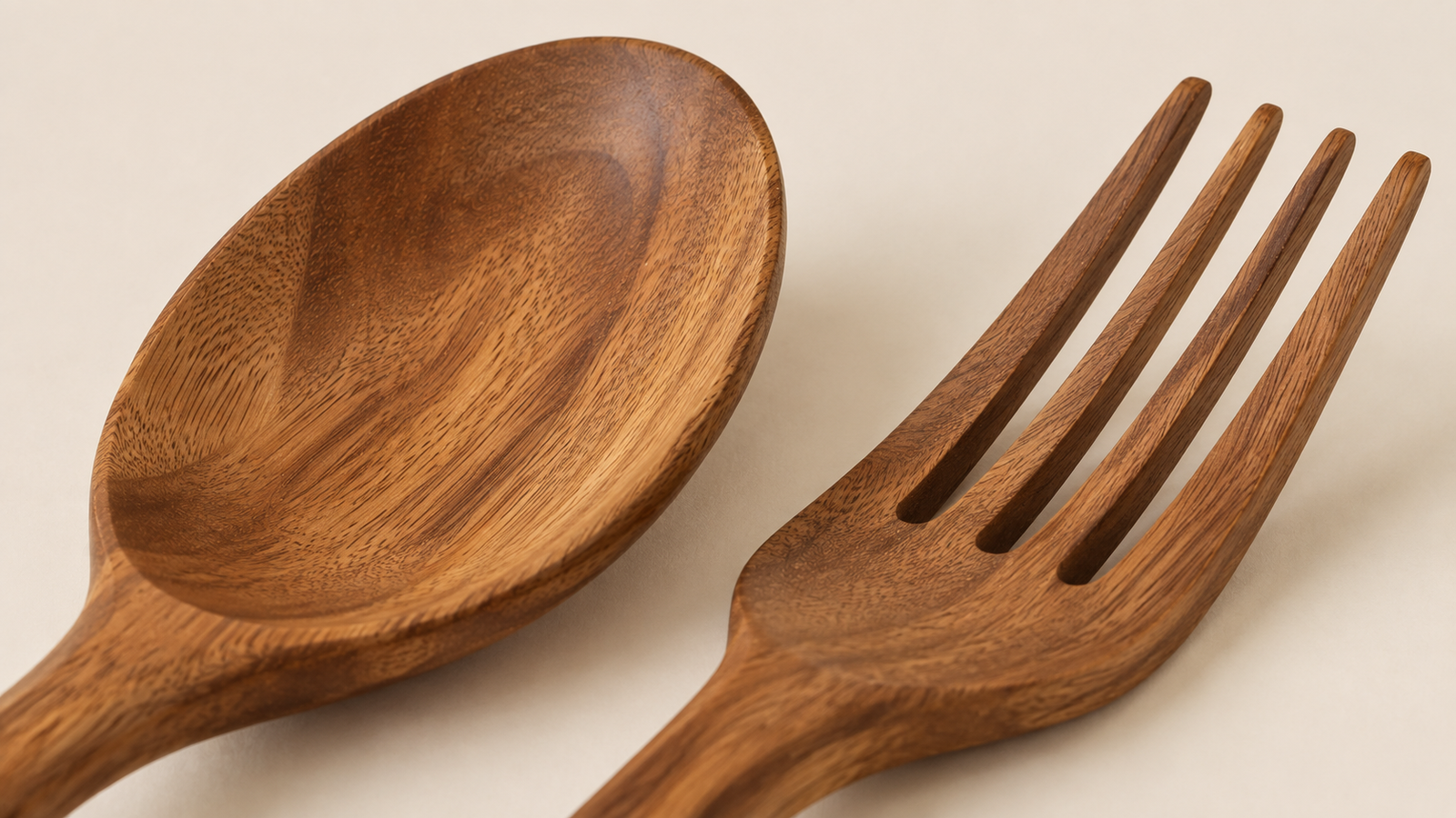 Close up detail of wooden spoon and fork grain
